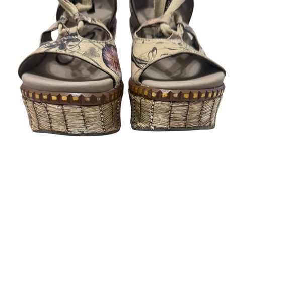 OTBT Kentucky Floral Print Leather Platform Lace Up Wedge Sandals Taupe‎ Sz 6.5 - Picture 6 of 11